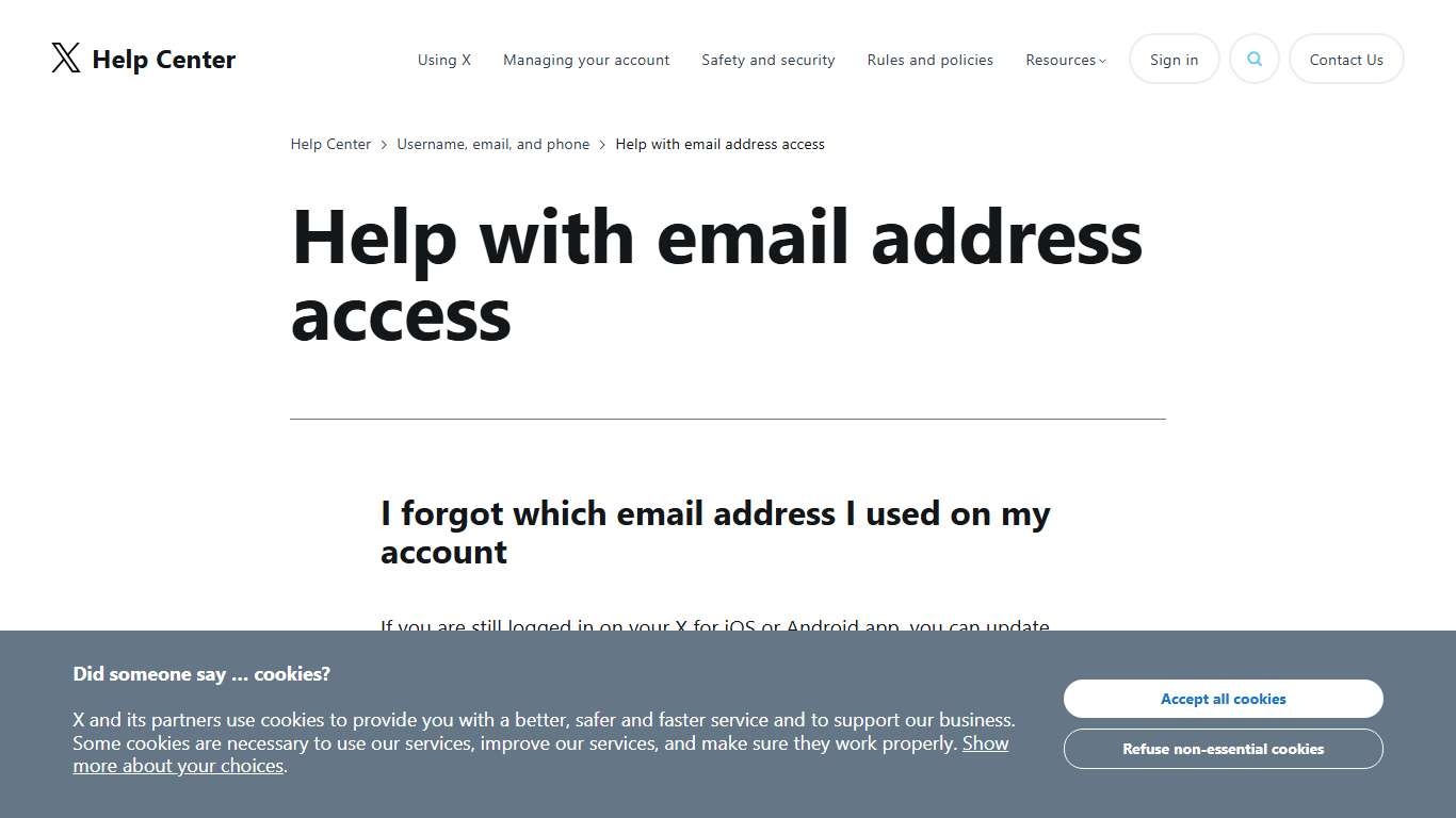 X account recovery – email address access issues