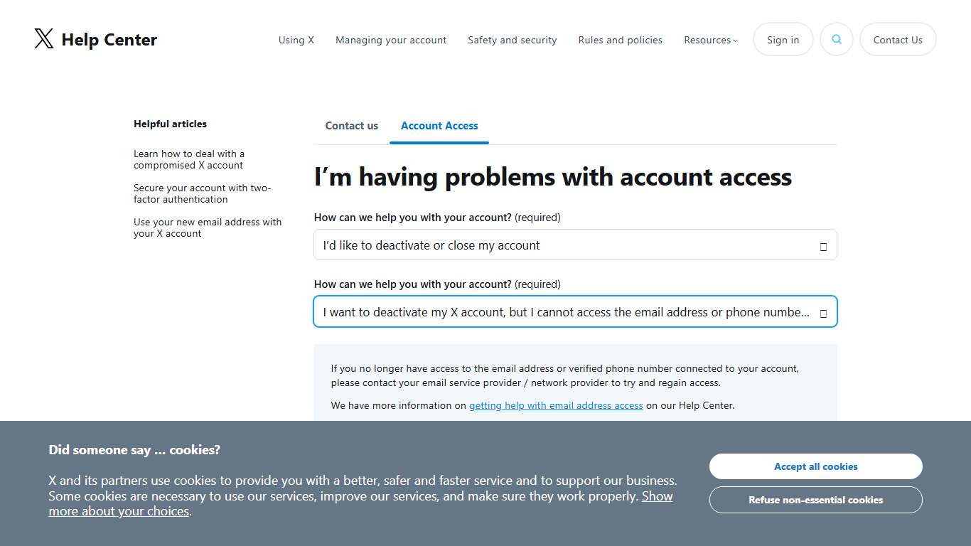 No access to the email address or number